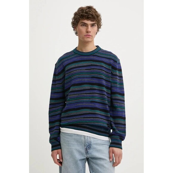 PAUL SMITH Mens Sweater XXL Blue Purple Stripe Pullover Crew Wool Knit Logo $325 - Picture 1 of 8